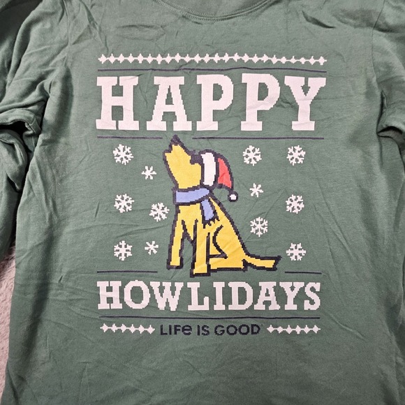 Life is Good Happy Howlidays LS Top Womens M Graphic Christmas Festive Holiday - Picture 2 of 13